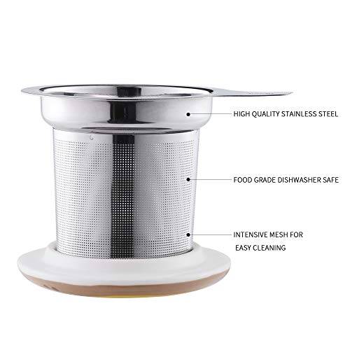 LOVECASA Taza de Te Porcelana Mug Infusión con Filtro y Tapa, Color Café 450 ML