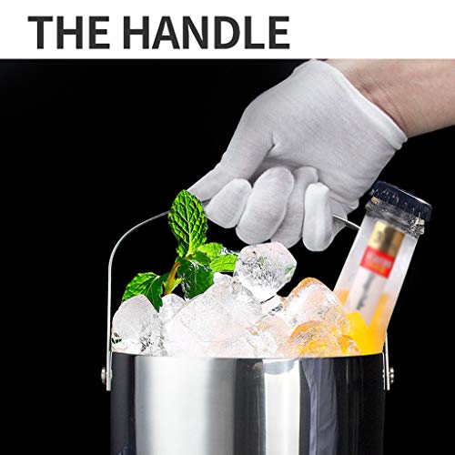 LPGY Cubitera Hielo de Doble Pared de Acero Inoxidable con Pinzas y Tapa de Sellado (2L) - Cepillado Interior y Pulido Exterior - Cesto de La Enfriadora para Fiestas, Barbacoa y Buffet