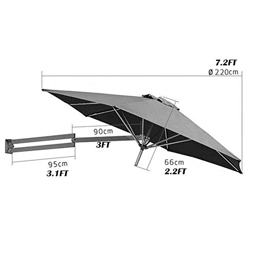 LQH Caqui Pared con Poste de Metal, Plegable al Aire Libre Jardín Patio Piscina inclinable sombrilla;7 pies / 220cm