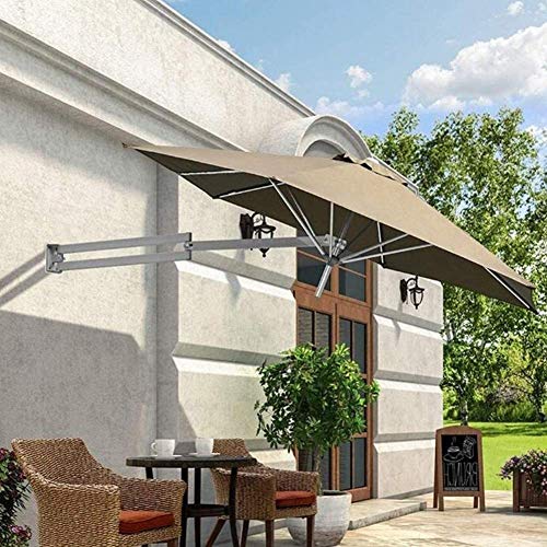 LQH Caqui Pared con Poste de Metal, Plegable al Aire Libre Jardín Patio Piscina inclinable sombrilla;7 pies / 220cm