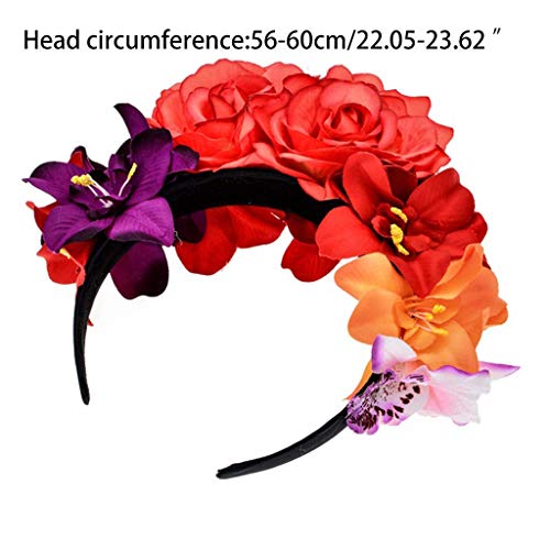 LQH For Mujer Mexicana simulado Rose Flor de la Corona Diadema de Halloween Celada Falso Colorido Estambre del Partido del aro del Pelo (Size : 1)