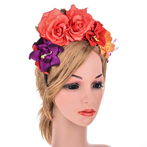 LQH For Mujer Mexicana simulado Rose Flor de la Corona Diadema de Halloween Celada Falso Colorido Estambre del Partido del aro del Pelo (Size : 1)