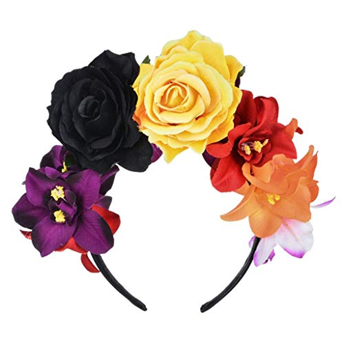 LQH For Mujer Mexicana simulado Rose Flor de la Corona Diadema de Halloween Celada Falso Colorido Estambre del Partido del aro del Pelo (Size : 1)
