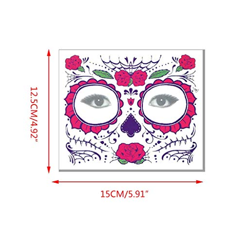 LQH Suministros del Favor de Halloween Cara Tatuajes temporales Pegatinas cráneo del azúcar del Esqueleto de la Cubierta del Partido Unisex Mexicana Floral