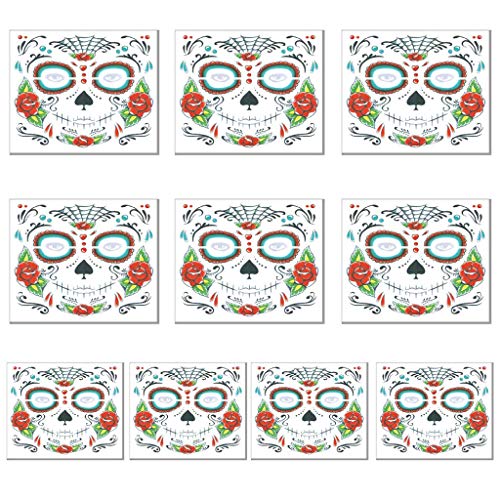 LQH Suministros del Favor de Halloween Cara Tatuajes temporales Pegatinas cráneo del azúcar del Esqueleto de la Cubierta del Partido Unisex Mexicana Floral