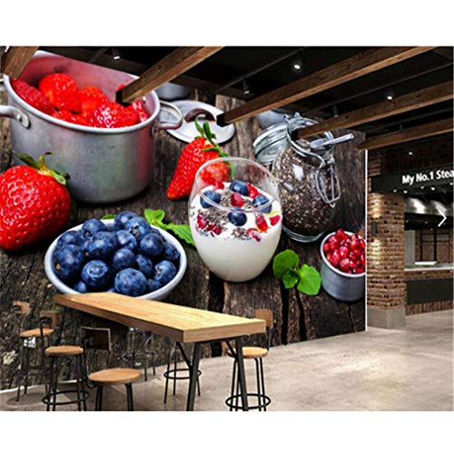 Lsfhb Yogur, Fresa, Arándanos, Tablones De Madera, Alimentos, Papel Tapiz, Mural Para La Sala, Cocina, Restaurante, Cafetería, Bar-400X280Cm