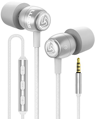 LUDOS Clamor Auriculares con Micrófono y Cable, Cascos Espuma de Memoria, Cable Reforzado, Graves y Control de Volumen Earphones para Mi, Xiaomi, iPhone, Samsung, Huawei, Ordenador, Portátil, PC