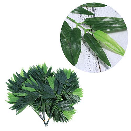 LUOEM 50 unids Artificial hojas verdes de bambú hojas verdes falsas plantas hojas para la decoración de la oficina del hotel en el hogar