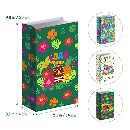 LUOEM Luau Hawaii Paper Treat Bolsas Summer Party Favor Bolsas de caramelo Bolsitas de papel Treat para Summer Boda Cumpleaños Baby Shower Party Gift Candy Cookie Cupcake Toy (Paquete de 12)