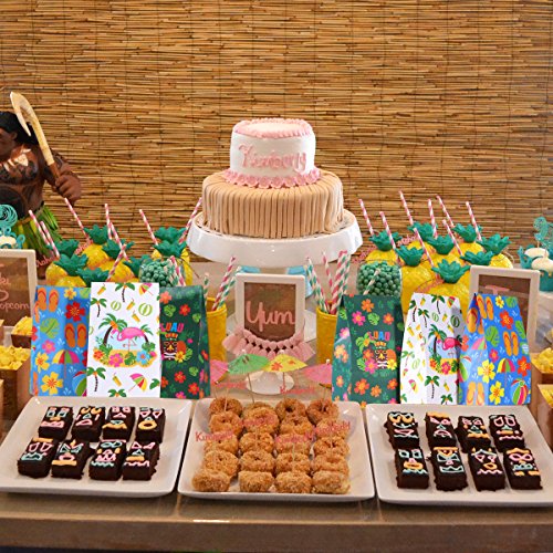 LUOEM Luau Hawaii Paper Treat Bolsas Summer Party Favor Bolsas de caramelo Bolsitas de papel Treat para Summer Boda Cumpleaños Baby Shower Party Gift Candy Cookie Cupcake Toy (Paquete de 12)
