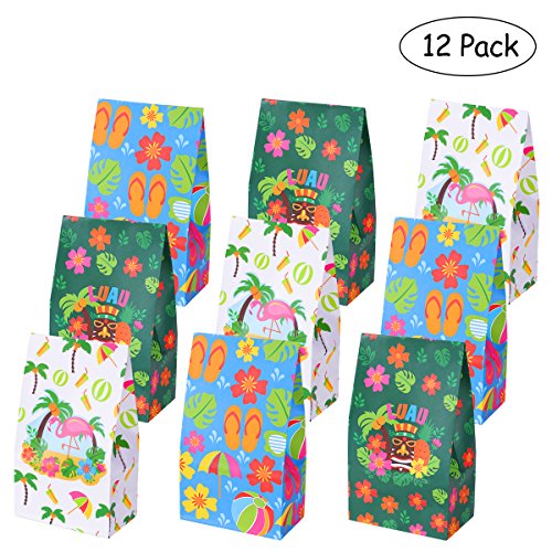 LUOEM Luau Hawaii Paper Treat Bolsas Summer Party Favor Bolsas de caramelo Bolsitas de papel Treat para Summer Boda Cumpleaños Baby Shower Party Gift Candy Cookie Cupcake Toy (Paquete de 12)
