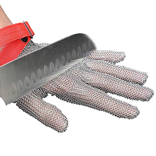 LUOXU Guantes Resistentes al Corte, Cepillado Guantes de Alambre de Acero Inoxidable de Malla Carnicero Seguridad en el Trabajo, para Cortar Carne, ostras desvainar