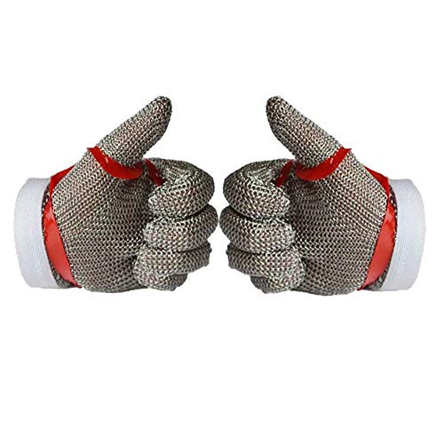 LUOXU Guantes Resistentes al Corte, Cepillado Guantes de Alambre de Acero Inoxidable de Malla Carnicero Seguridad en el Trabajo, para Cortar Carne, ostras desvainar