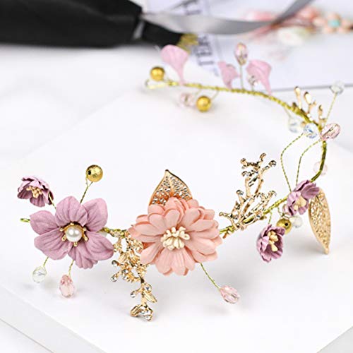 Lurrose Flor Nupcial Diadema Tela Floral Pelo Vid Dulce Oro Boda Accesorios para el Cabello para Mujeres Niñas
