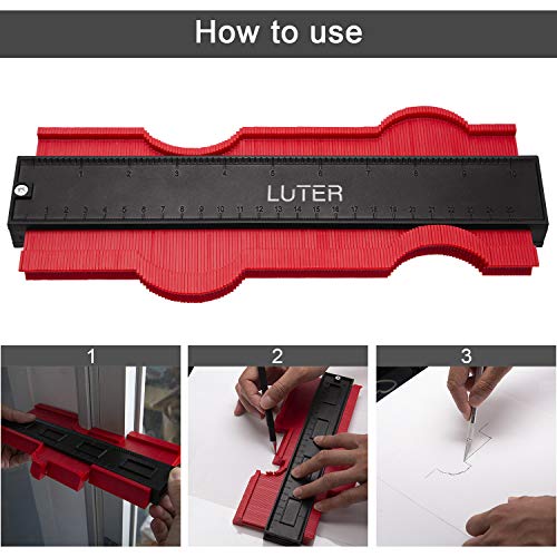 LUTER Contorno de plástico Calibrador, Calibrador De Perfil Regla de medida Duplicadora de contornos Para una medición precisa Laminado de azulejos Herramienta para marcar madera (Rojo) (10 pulgadas)