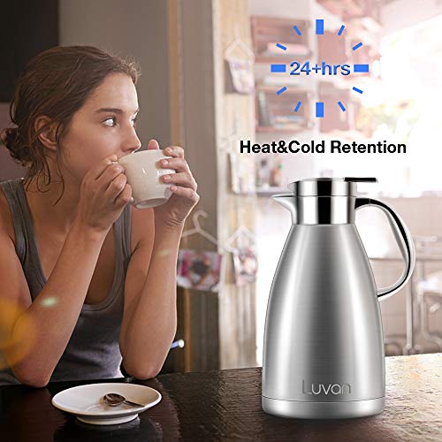 Luvan 1.8L 18/10 Jarra Térmica Termo, Anti-Goteo, Anti-Quemaduras, La cafetera de Aislamiento, café, (Plata-1.8)