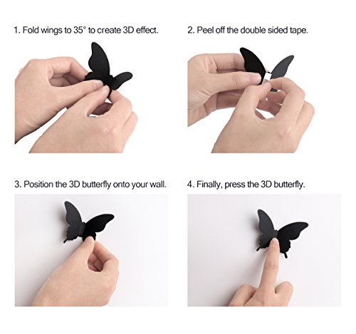 Luxbon 100p 3D Papel Negro Mariposa Pegatinas de Pared Decors