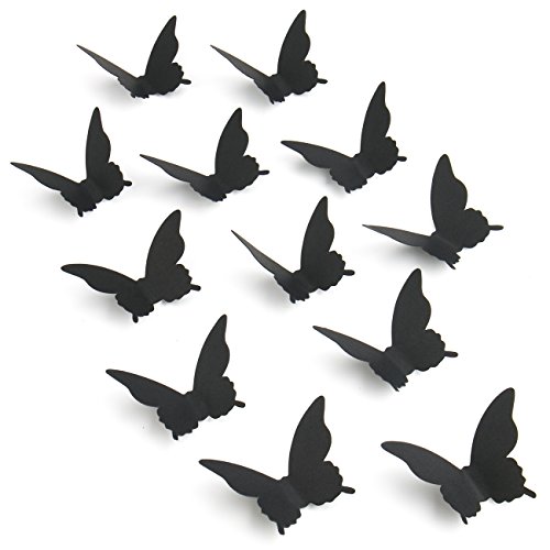 Luxbon 100p 3D Papel Negro Mariposa Pegatinas de Pared Decors