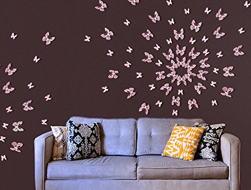Luxbon 100pcs 3D Decorativas Pegatinas de Pared de la Mariposa 2 Tamaños DIY Mural Decalques Papel Arte Artesanía Inicio Decoración (Rosado)