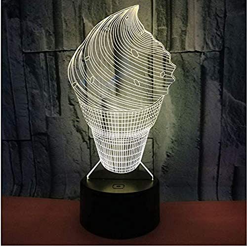 Luz de la noche Luz de noche de linterna mágica LED 3D en forma de helado con 7 variaciones de color luces decorativas para el hogar de acrílico USB