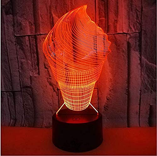Luz de la noche Luz de noche de linterna mágica LED 3D en forma de helado con 7 variaciones de color luces decorativas para el hogar de acrílico USB