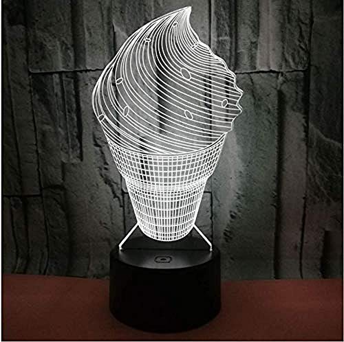 Luz de la noche Luz de noche de linterna mágica LED 3D en forma de helado con 7 variaciones de color luces decorativas para el hogar de acrílico USB