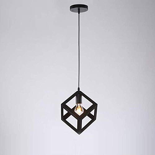 Luz de techo de cubo industrial, lampara techo de metal, lamparas de techo geométricas vintage, luz colgante cuadrada de diseño de cubo de color negro, 220V, bombilla E27 no incluida