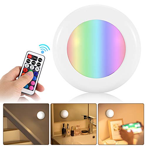 Luz Nocturna Lámpara LED Armario,Tomshine 6PCS Lámpara de Cocina Brillo Adjustable con Pilas con 2 Control Remoto Para Armario Pasillo Vitrina Cocina Garaje