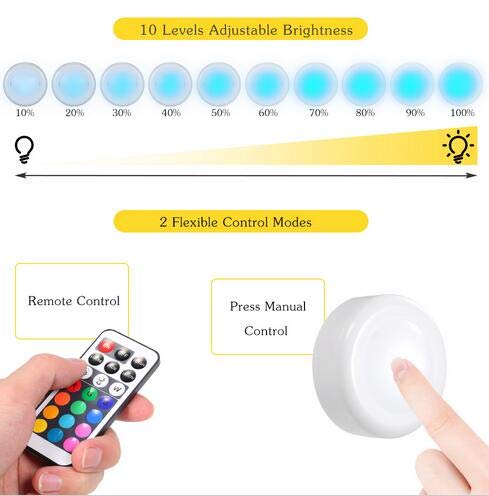Luz Nocturna Lámpara LED Armario,Tomshine 6PCS Lámpara de Cocina Brillo Adjustable con Pilas con 2 Control Remoto Para Armario Pasillo Vitrina Cocina Garaje