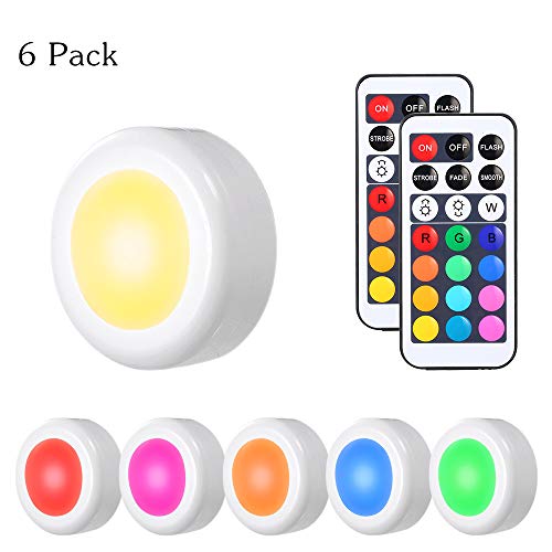 Luz Nocturna Lámpara LED Armario,Tomshine 6PCS Lámpara de Cocina Brillo Adjustable con Pilas con 2 Control Remoto Para Armario Pasillo Vitrina Cocina Garaje