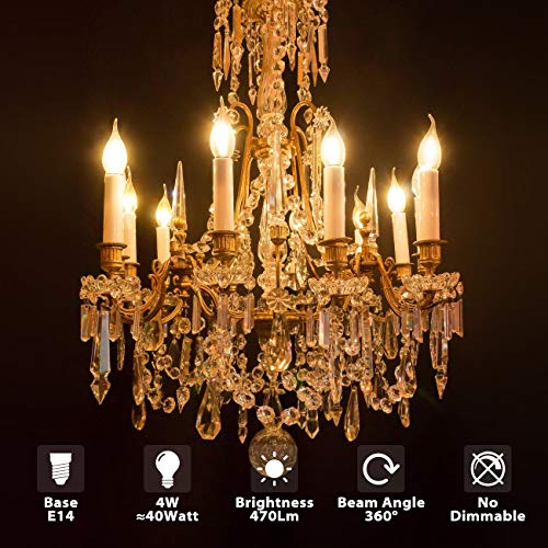 LVWIT Bombillas Vela de Filamento Flame LED E14 (Casquillo Fino) - 4W equivalente a 40W, 470 lúmenes, Color blanco cálido 2700K. Bombilla retro vintage, No regulable - Pack de 6 Unidades.
