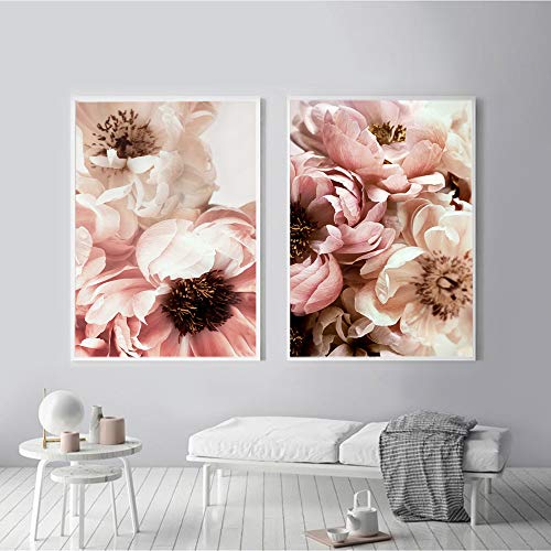LWJZQT Cuadro sobre Lienzo 2 Piezas Lienzo Pintura Decoración Nórdica Rosa Elegante Peonía Flor Frase Carteles E Impresiones Cuadros De Pared para Sala De Estar Decoración del Hogar 70X100cm