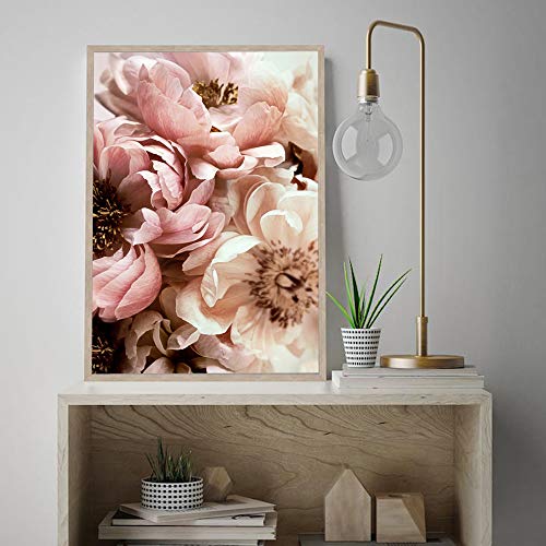 LWJZQT Cuadro sobre Lienzo 2 Piezas Lienzo Pintura Decoración Nórdica Rosa Elegante Peonía Flor Frase Carteles E Impresiones Cuadros De Pared para Sala De Estar Decoración del Hogar 70X100cm