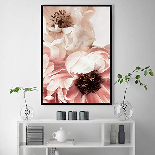 LWJZQT Cuadro sobre Lienzo 2 Piezas Lienzo Pintura Decoración Nórdica Rosa Elegante Peonía Flor Frase Carteles E Impresiones Cuadros De Pared para Sala De Estar Decoración del Hogar 70X100cm