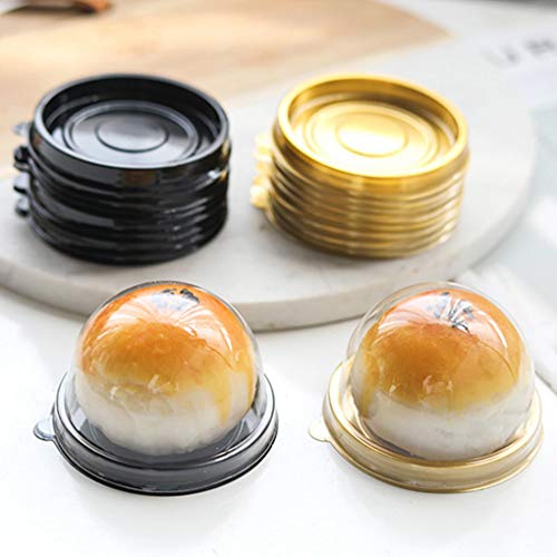 LXJLXJ 50pcs Pasteles de la Luna Caja de Embalaje de plástico Transparente Redonda molletes Torta de Luna Caja Transparente Galletas de la Torta de contenedores Copas, Golden