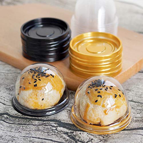 LXJLXJ 50pcs Pasteles de la Luna Caja de Embalaje de plástico Transparente Redonda molletes Torta de Luna Caja Transparente Galletas de la Torta de contenedores Copas, Golden