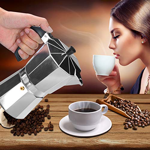 Lychee Moka Express, Cafetera Italiana Espresso,Cafetera Moka Clásica,Plata, Uso Doméstico,Viajes y en la Oficina (150ml -3 Tazas)