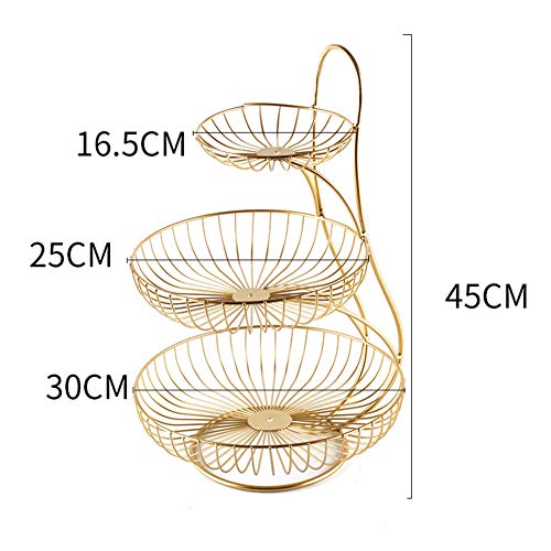 LYCIL 3-Nivel Cesta De Fruta Alambre Metálico Stand Holder para Kitchen Counter,Encimera Frutero Vegetal Soporte para Tartas Decorativo Canasta De Frutas Golden