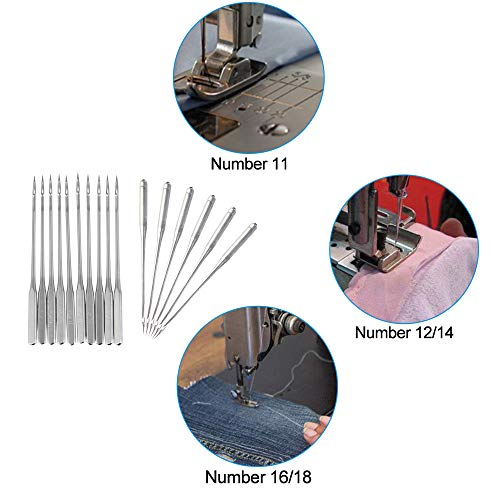 LYTIVAGEN 50Pcs Agujas para Máquina de Coser de Hogar, Agujas Costura de Metal Plateada11/12/14/16/18 con Bolsa de Agujas y 10 Pcs Hilo de Bobina de Máquina de Coser con Caja Plástico Transparente