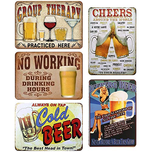 LZYMSZ 5 Piezas Vendimia Cartel de Chapa metálica Placa de la Pared Póster, Decoraciones de Pared de Hierro Retro para Café Bar Pub Casa Cerveza (30X20CM)