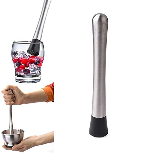 Machacador de cóctel de acero inoxidable, mezclador de vino, triturador de hielo con cabeza de plástico ranurada, de OUNONA