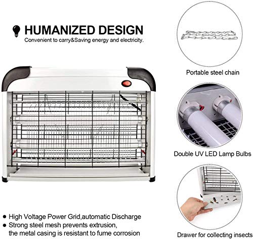 Mafiti Eléctrico Mata Mosquitos, 20W Trampa de Mosquitos con Luz UV, Mata Moscas, Mosquitos, Insectos, Polillas ect, Asesino de Insectos Silencioso para Uso Residencial y Comercial, en Interiores