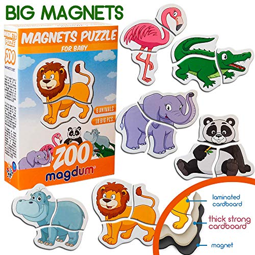 MAGDUM 6 Animales Zoo magnética bebé Puzzles para niños-imanes de Nevera Grandes-Juguetes educativos para niños de 3 años-imanes magnéticos para Aprender y desarrollar-Teatro Magnético
