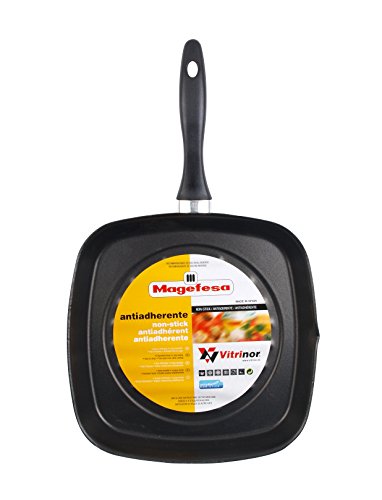 Magefesa Asador Cuadrado para cocina, sarten diametro 28 cm, color efecto espejo, válido inducción.