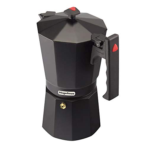 MAGEFESA Colombia – La cafetera MAGEFESA Colombia está Fabricada en Aluminio Extra Grueso. Pomo y Mangos ergonómicos de bakelita Toque Frio. (Negro, 9 Tazas)