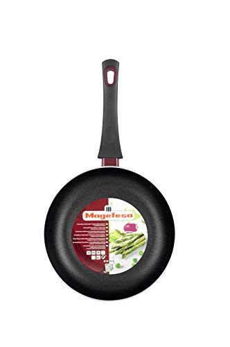 Magefesa Korinto Sartén 26 cm de Aluminio con Antiadherente bicapa, Color Vino Exterior. Apta para Todo Tipo de cocinas, incluida inducción, Borgoña