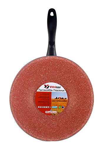 Magefesa Toscana Terracota Wok 28 cm de Acero esmaltado, Antiadherente Multicapa Efecto Piedra, Color marrón Exterior. Apto para Todo Tipo de cocinas, incluida inducción, Borgoña, centimeters