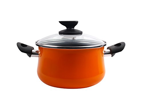 Magefesa Valencia Olla 24 cm de Acero esmaltado con Tapa, Antiadherente bicapa Reforzado, Color Naranja Exterior. Apta para Todo Tipo con cocinas, incluida inducción