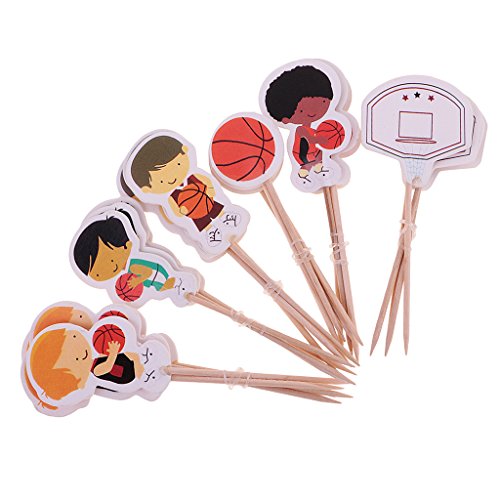 MagiDeal 24pcs Topper de Torta Forma de Chicos de Baloncesto/Fútbol Decoración de Pastel de Celebración de Victoria de Equipo Accesorio de Panadería - Baloncesto