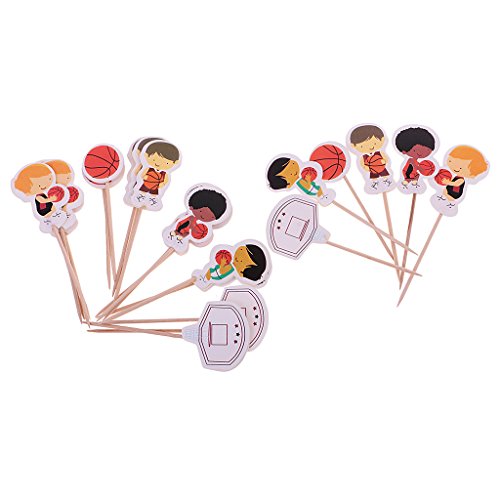 MagiDeal 24pcs Topper de Torta Forma de Chicos de Baloncesto/Fútbol Decoración de Pastel de Celebración de Victoria de Equipo Accesorio de Panadería - Baloncesto